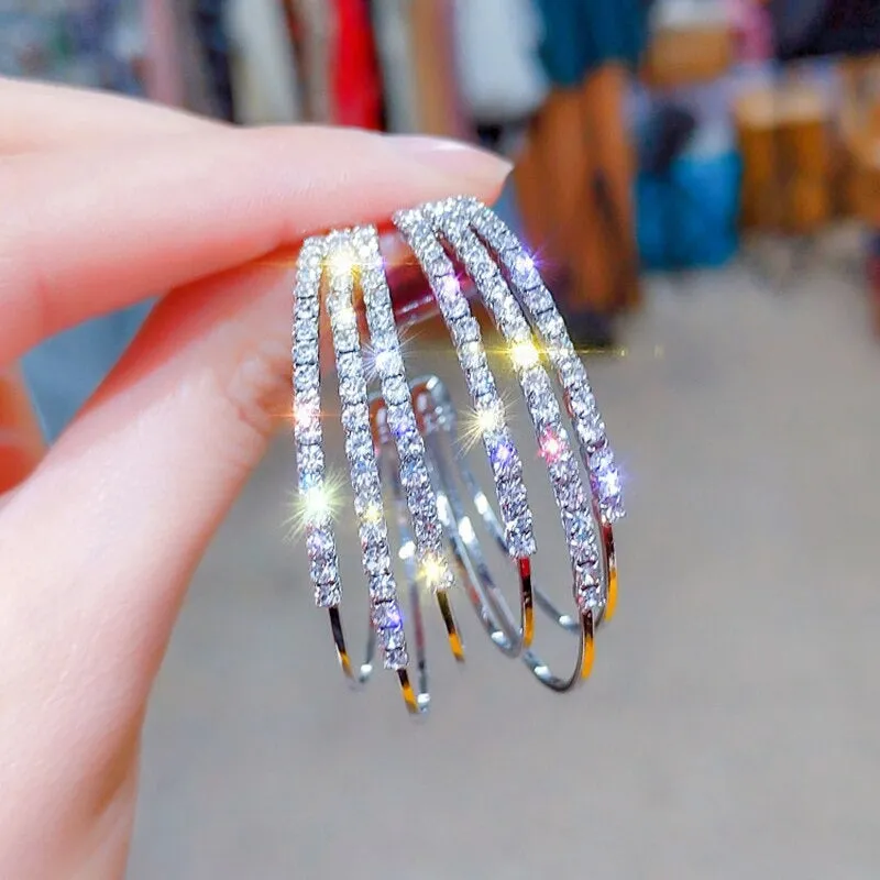 Luxurious Women's Rhinestone Tassel Dangle Stud Earrings