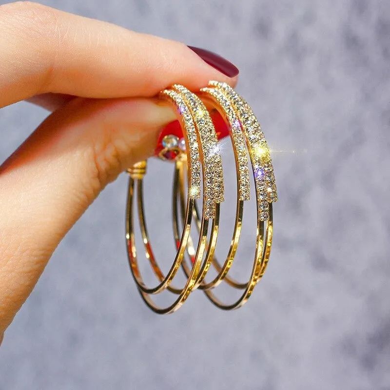 Luxurious Women's Rhinestone Tassel Dangle Stud Earrings