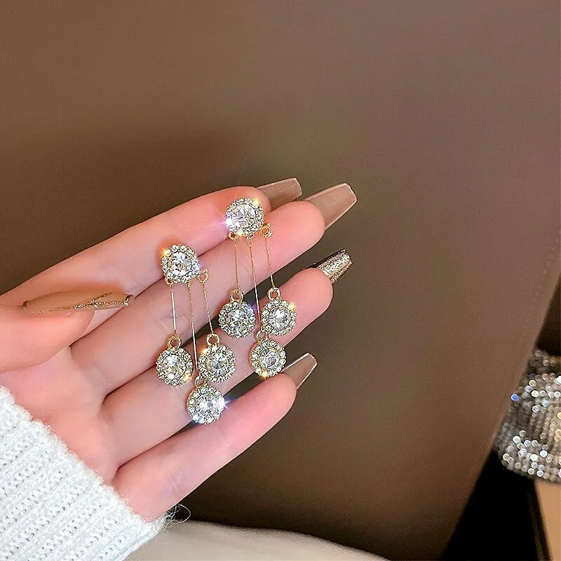 Luxurious Women's Rhinestone Tassel Dangle Stud Earrings