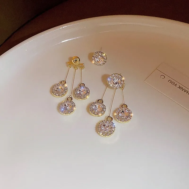 Luxurious Women's Rhinestone Tassel Dangle Stud Earrings