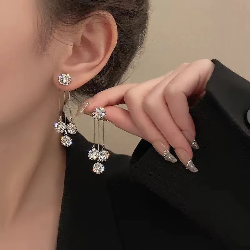 Luxurious Women's Rhinestone Tassel Dangle Stud Earrings