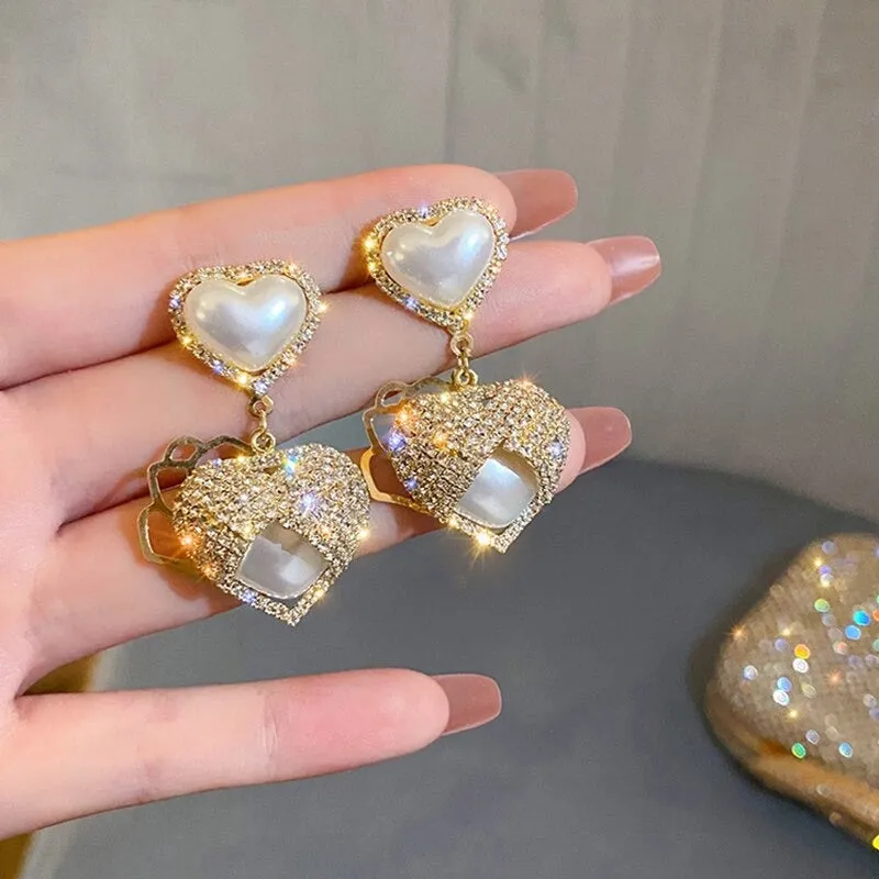 Luxurious Women's Rhinestone Tassel Dangle Stud Earrings