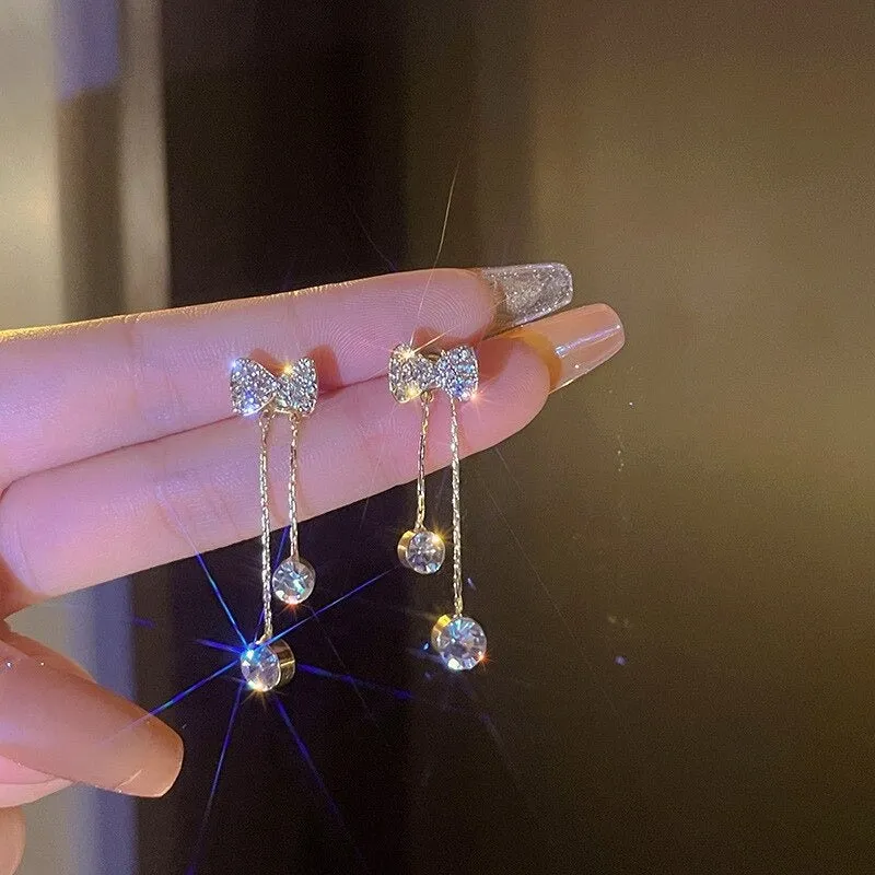 Luxurious Women's Rhinestone Tassel Dangle Stud Earrings