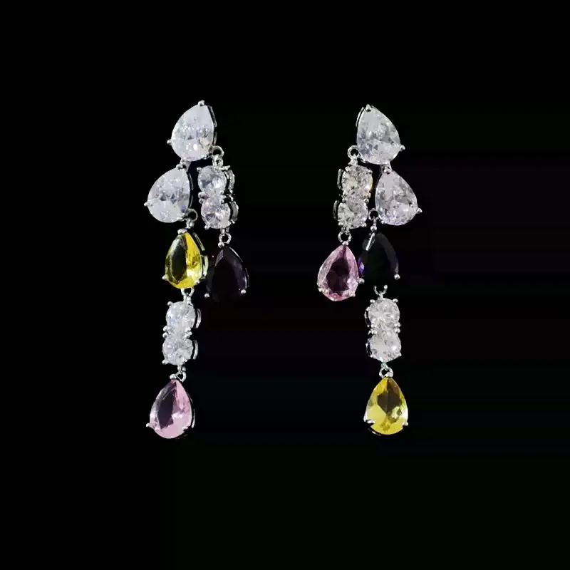 Luxurious Zircon Water Drop Necklace and Earrings Jewelry Set