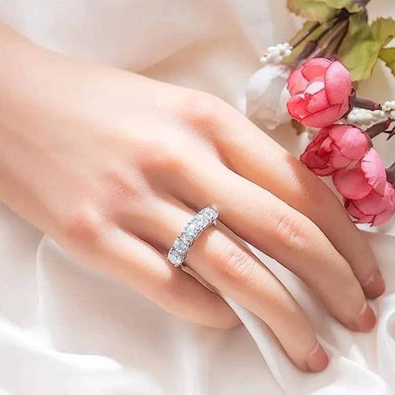Luxury 2.5-5 Carat 5 Pcs Moissanite Diamonds Half Row Eternity  Rings -  Silver Wedding Engagement Fine Jewellery