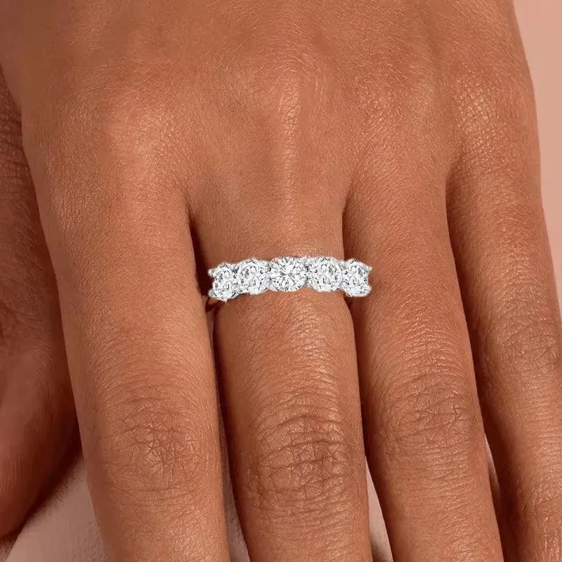 Luxury 2.5-5 Carat 5 Pcs Moissanite Diamonds Half Row Eternity  Rings -  Silver Wedding Engagement Fine Jewellery
