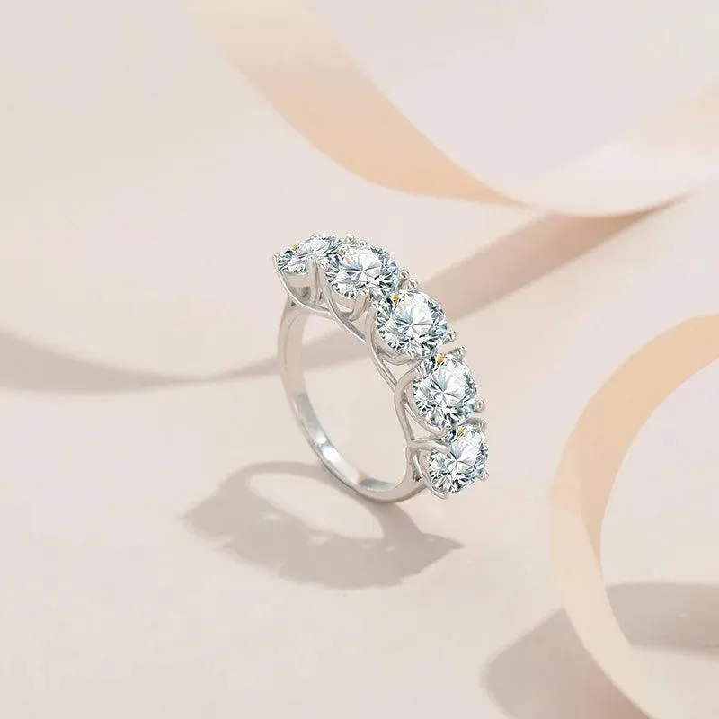 Luxury 2.5-5 Carat 5 Pcs Moissanite Diamonds Half Row Eternity  Rings -  Silver Wedding Engagement Fine Jewellery