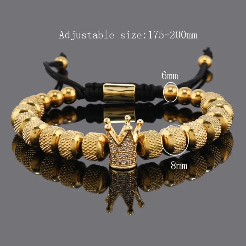 Luxury Crown Charms Stainless Steel Beads Bracelet