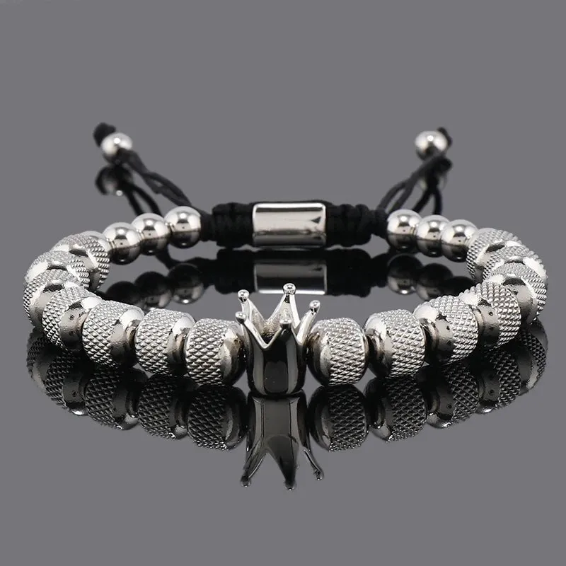 Luxury Crown Charms Stainless Steel Beads Bracelet