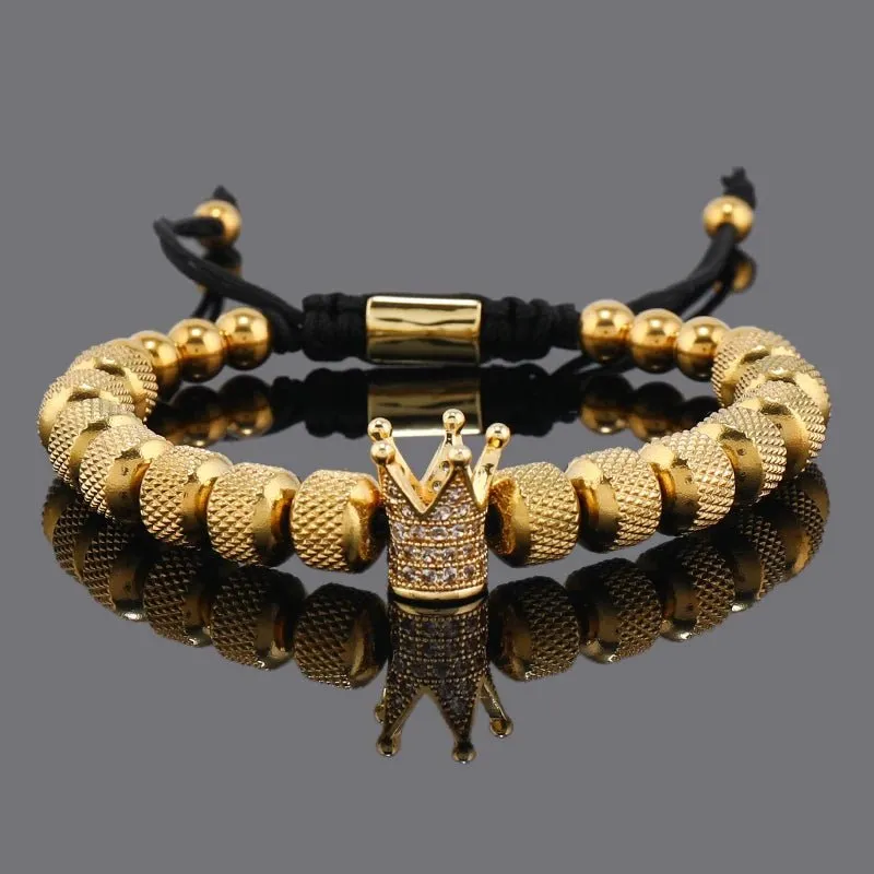 Luxury Crown Charms Stainless Steel Beads Bracelet