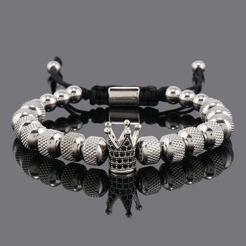 Luxury Crown Charms Stainless Steel Beads Bracelet