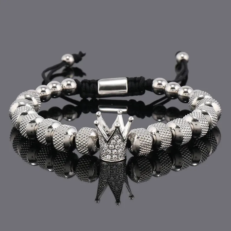 Luxury Crown Charms Stainless Steel Beads Bracelet