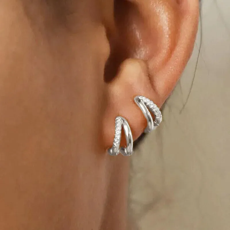 Luxury Double Ring Crystal Huggie Stainless Steel Hoop Earrings for Women Elegant Minimalist Style Jewelry Accessories
