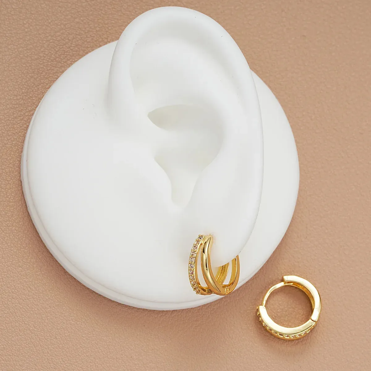 Luxury Double Ring Crystal Huggie Stainless Steel Hoop Earrings for Women Elegant Minimalist Style Jewelry Accessories
