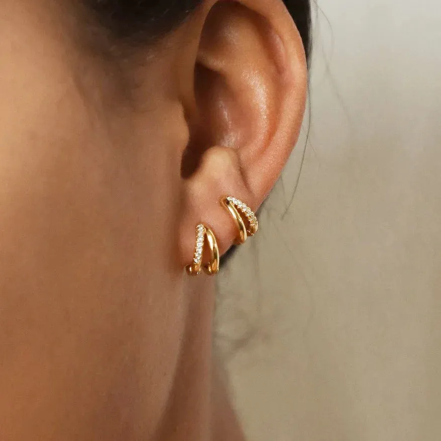Luxury Double Ring Crystal Huggie Stainless Steel Hoop Earrings for Women Elegant Minimalist Style Jewelry Accessories