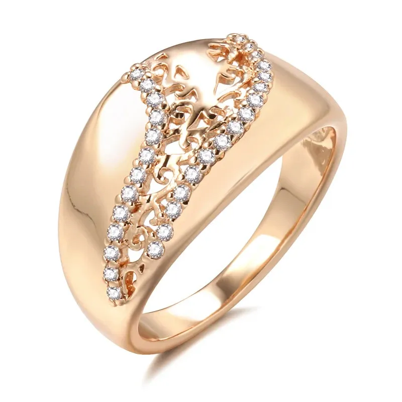 Luxury Ethnic Weaving Patterned Rolled 14K Rose Gold Shiny AAA  Zircon Diamonds Queen Crown Rings For Women