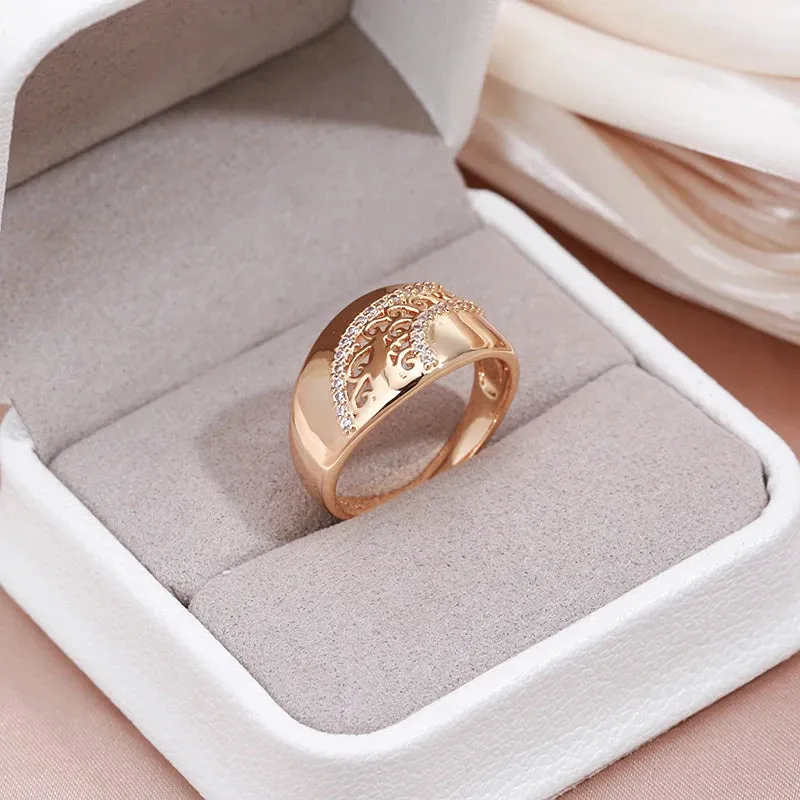 Luxury Ethnic Weaving Patterned Rolled 14K Rose Gold Shiny AAA  Zircon Diamonds Queen Crown Rings For Women