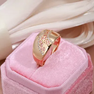 Luxury Ethnic Weaving Patterned Rolled 14K Rose Gold Shiny AAA  Zircon Diamonds Queen Crown Rings For Women