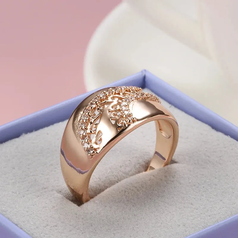 Luxury Ethnic Weaving Patterned Rolled 14K Rose Gold Shiny AAA  Zircon Diamonds Queen Crown Rings For Women