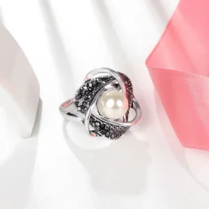 Luxury Hollowed Pearl Ring Women Bridal Wedding Jewelry