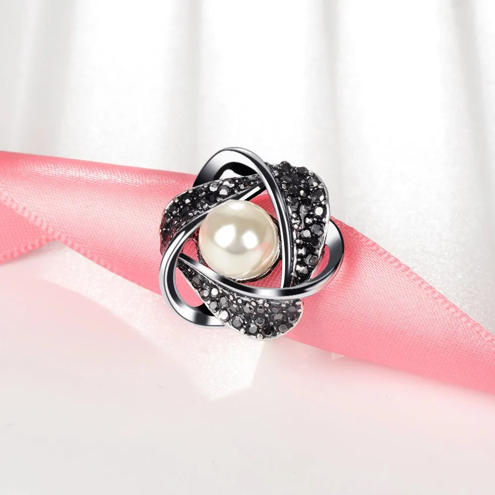 Luxury Hollowed Pearl Ring Women Bridal Wedding Jewelry