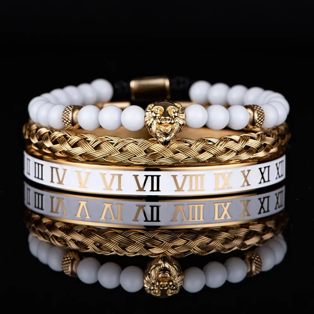 Luxury Set Crown Charm Gold Color Skull Bracelet