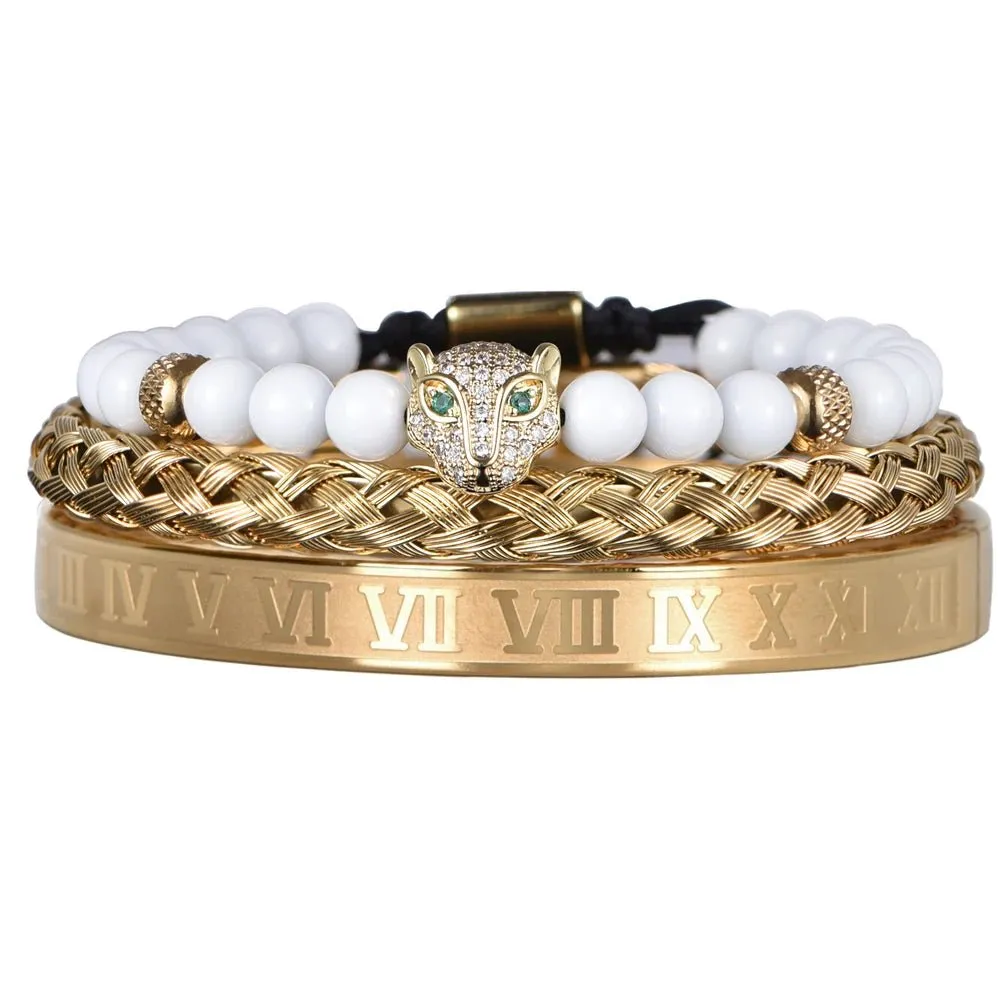 Luxury Set Crown Charm Gold Color Skull Bracelet
