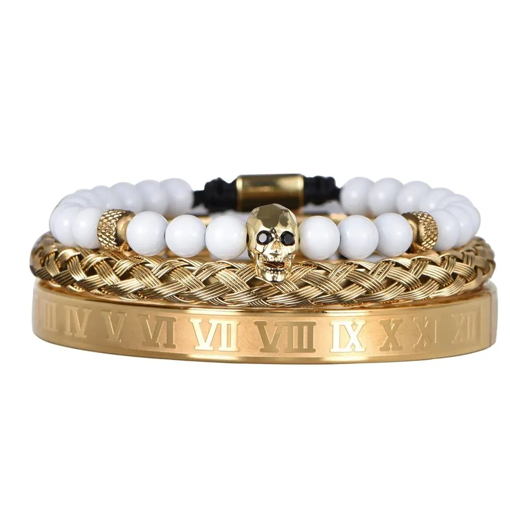 Luxury Set Crown Charm Gold Color Skull Bracelet