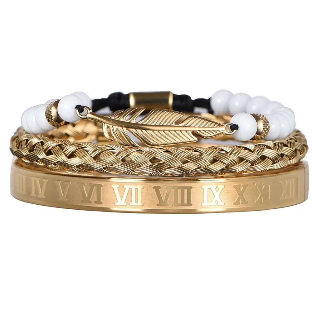 Luxury Set Crown Charm Gold Color Skull Bracelet