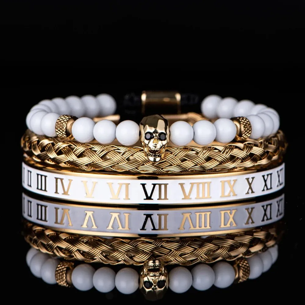 Luxury Set Crown Charm Gold Color Skull Bracelet
