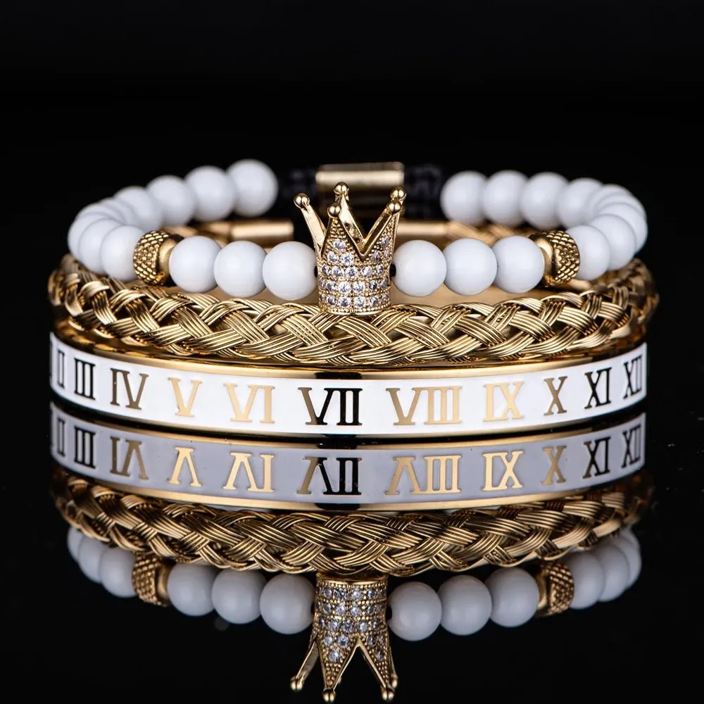Luxury Set Crown Charm Gold Color Skull Bracelet