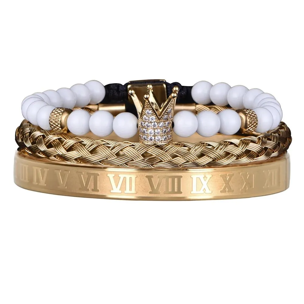 Luxury Set Crown Charm Gold Color Skull Bracelet