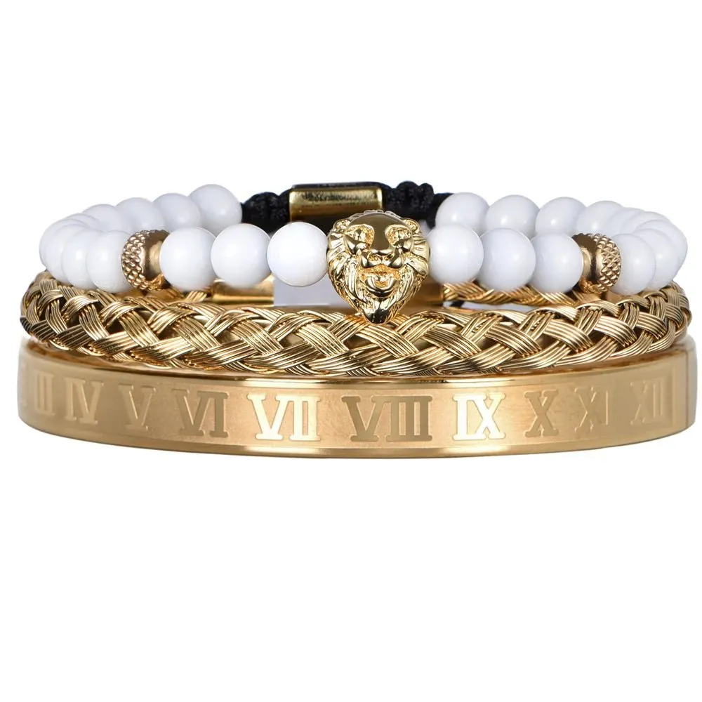 Luxury Set Crown Charm Gold Color Skull Bracelet