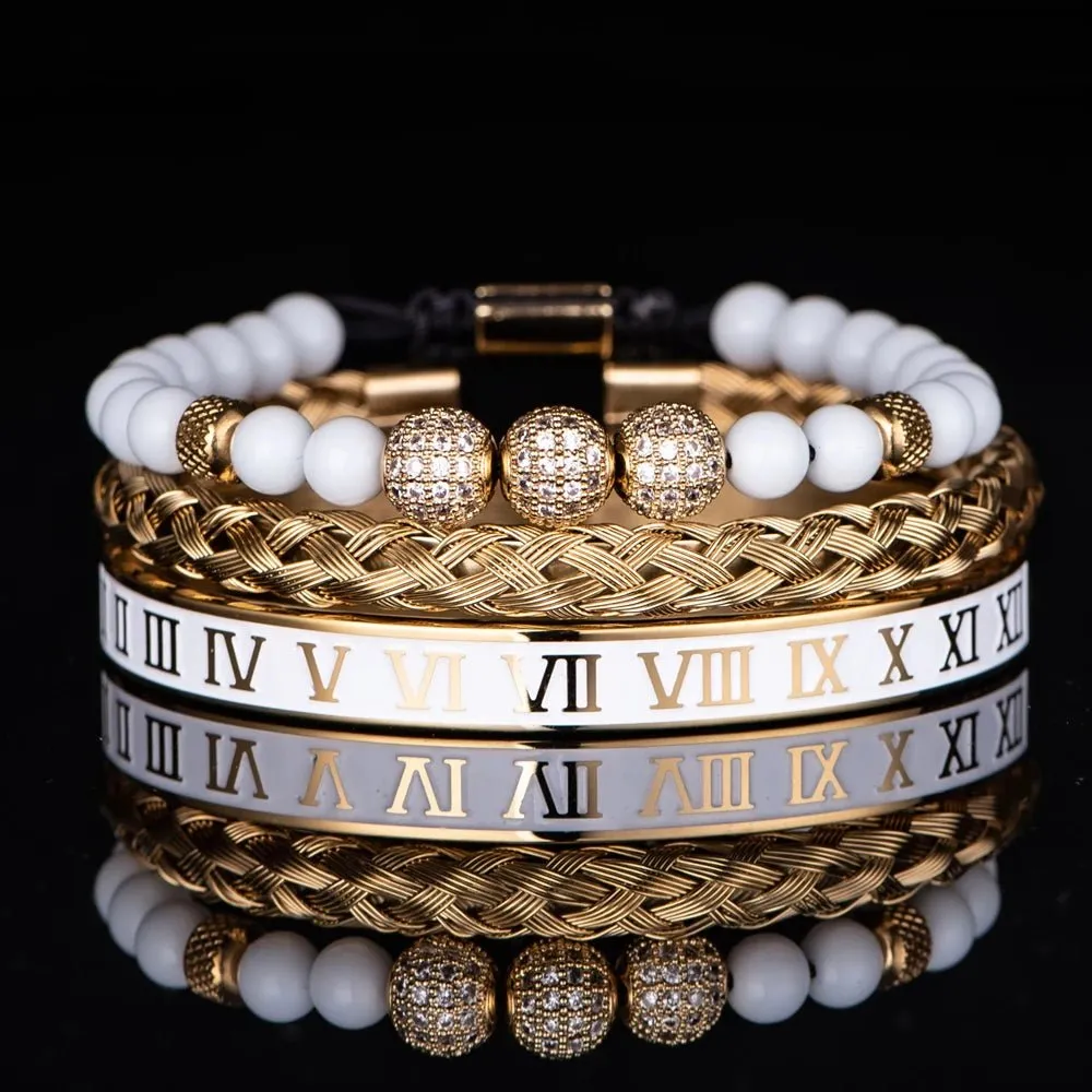 Luxury Set Crown Charm Gold Color Skull Bracelet