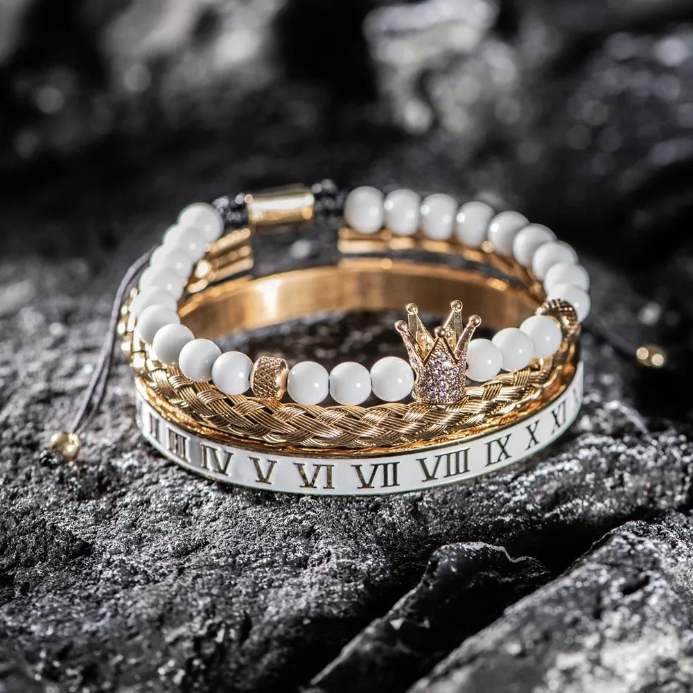 Luxury Set Crown Charm Gold Color Skull Bracelet