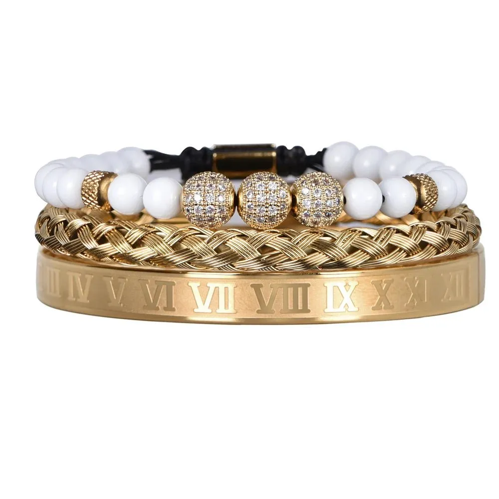 Luxury Set Crown Charm Gold Color Skull Bracelet