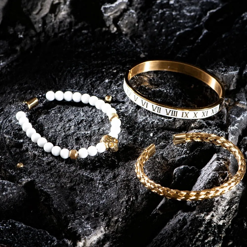 Luxury Set Crown Charm Gold Color Skull Bracelet