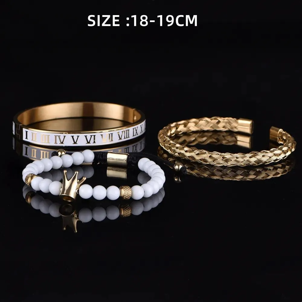 Luxury Set Crown Charm Gold Color Skull Bracelet