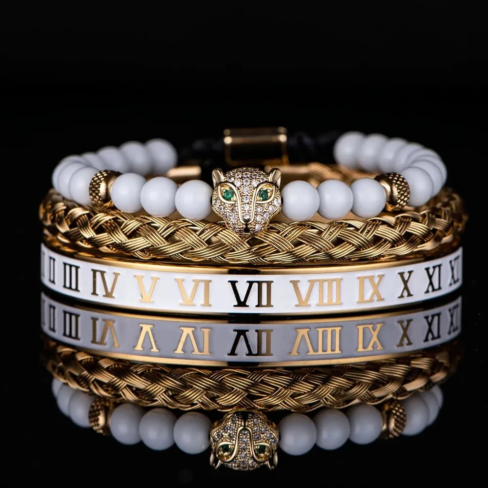 Luxury Set Crown Charm Gold Color Skull Bracelet