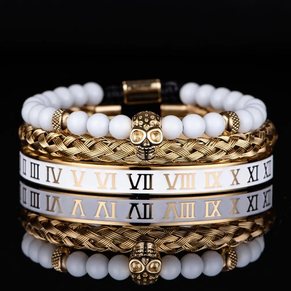 Luxury Set Crown Charm Gold Color Skull Bracelet