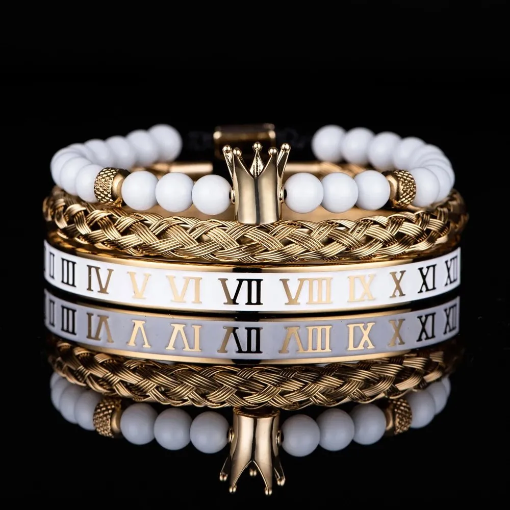 Luxury Set Crown Charm Gold Color Skull Bracelet