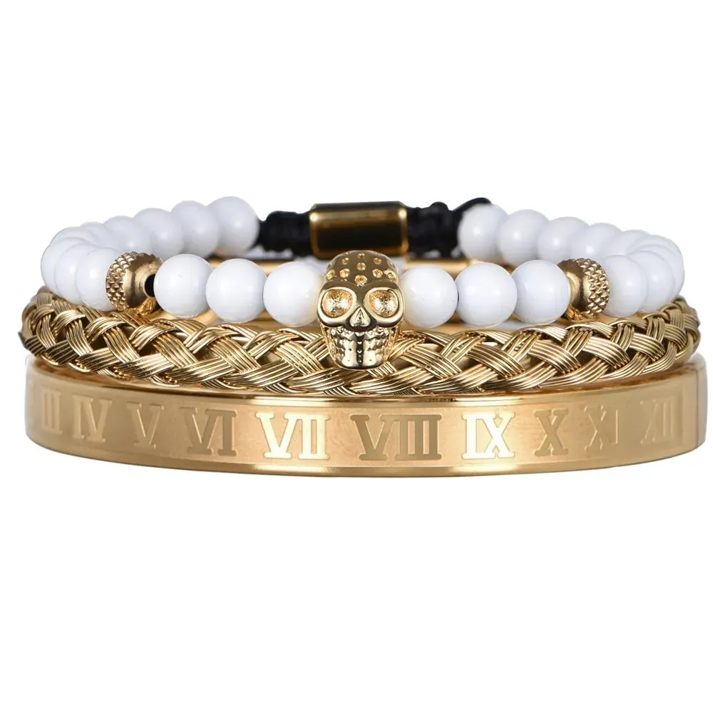 Luxury Set Crown Charm Gold Color Skull Bracelet