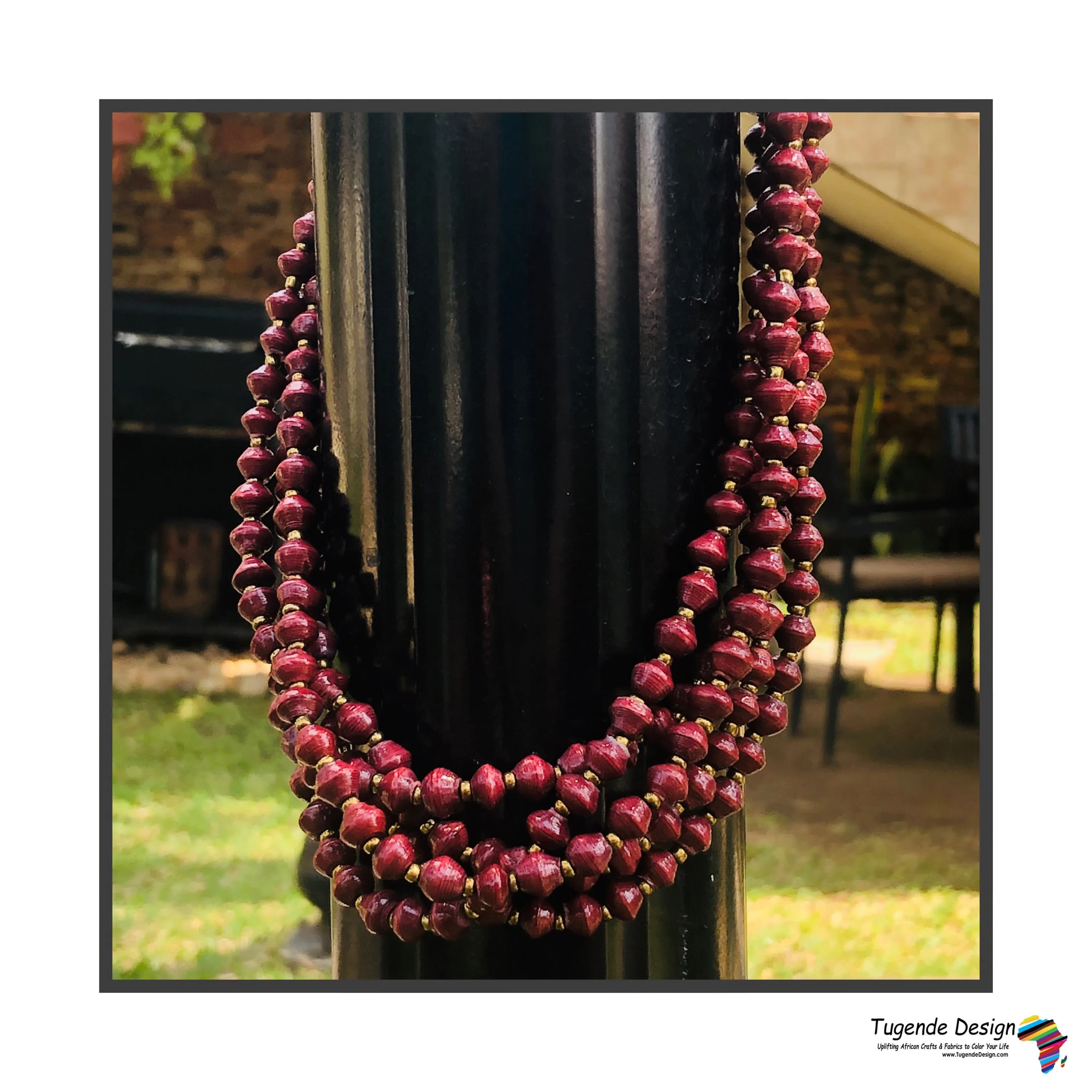 Maggie Cranberry Colored Handmade Beaded Multi Strand Necklace Set with Hoop Earrings