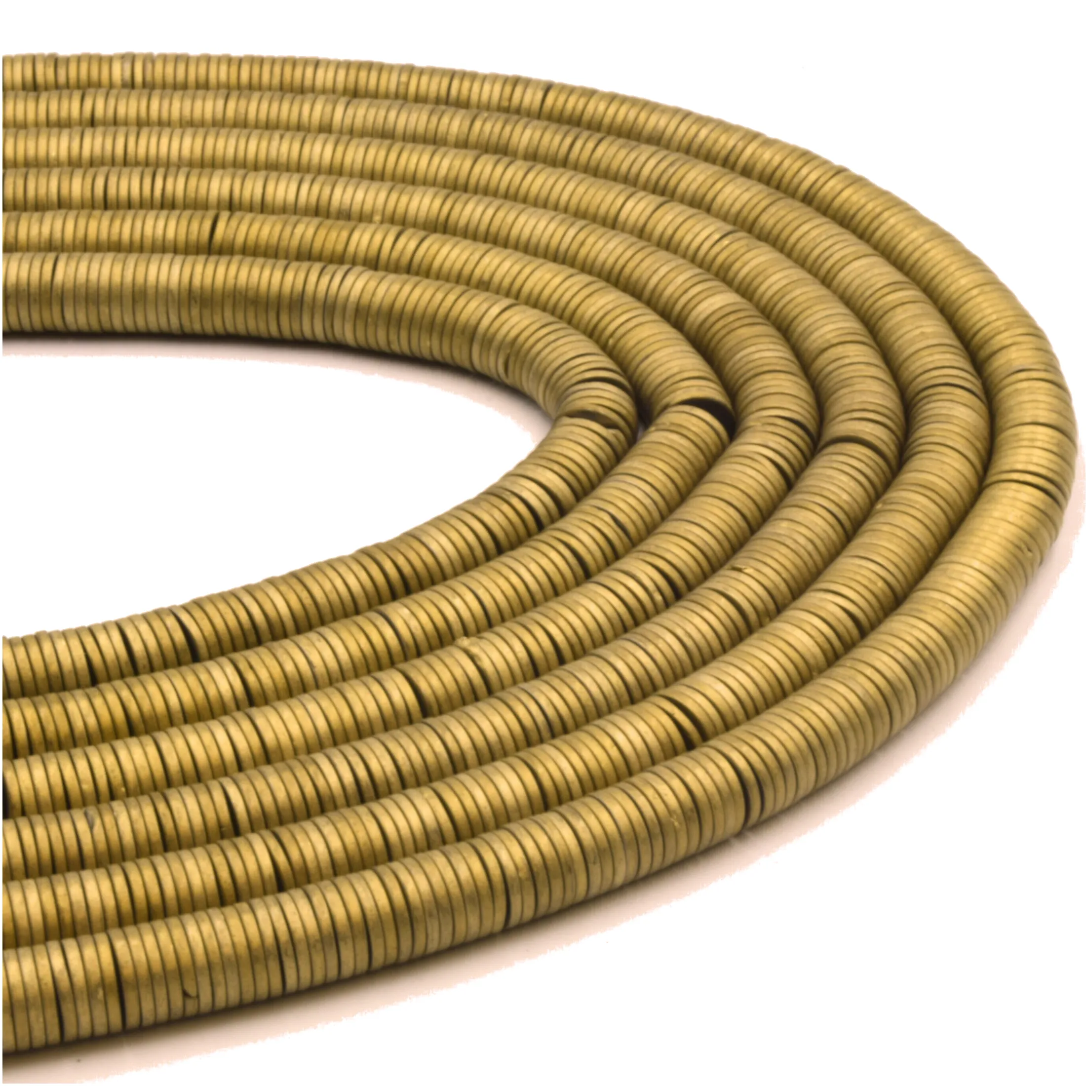 Matte Gold Hematite Heishi Beads - Smooth Natural Hematite Beads - 14" Strands (Approx. 350 Beads)