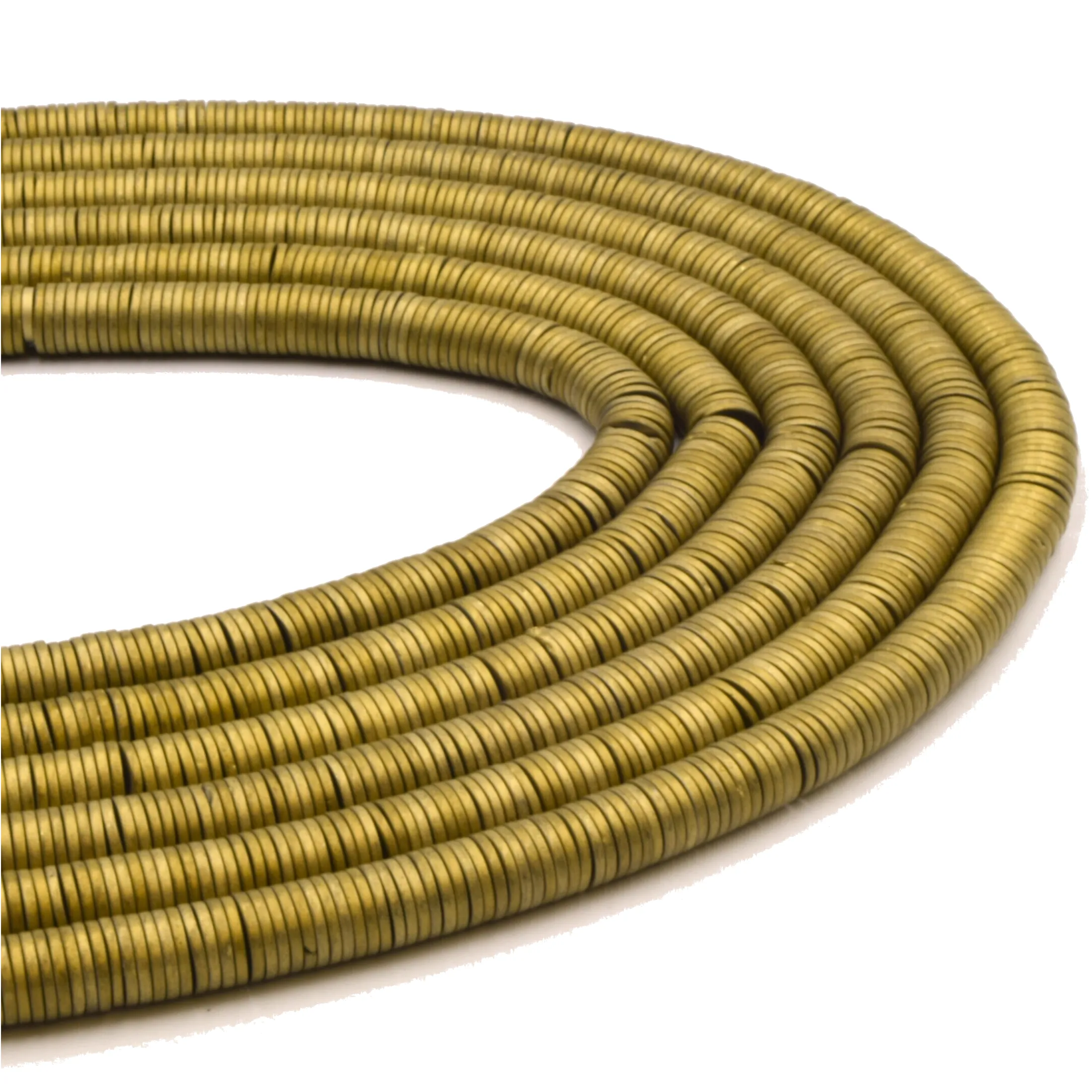 Matte Gold Hematite Heishi Beads - Smooth Natural Hematite Beads - 14" Strands (Approx. 350 Beads)