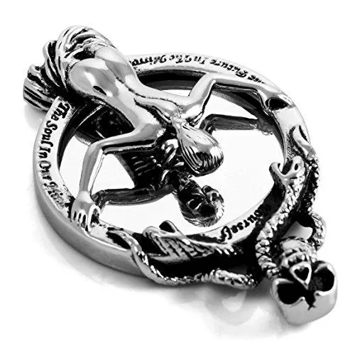 Men's Stainless Steel Pendant Necklace Girl Skull in Mirror
