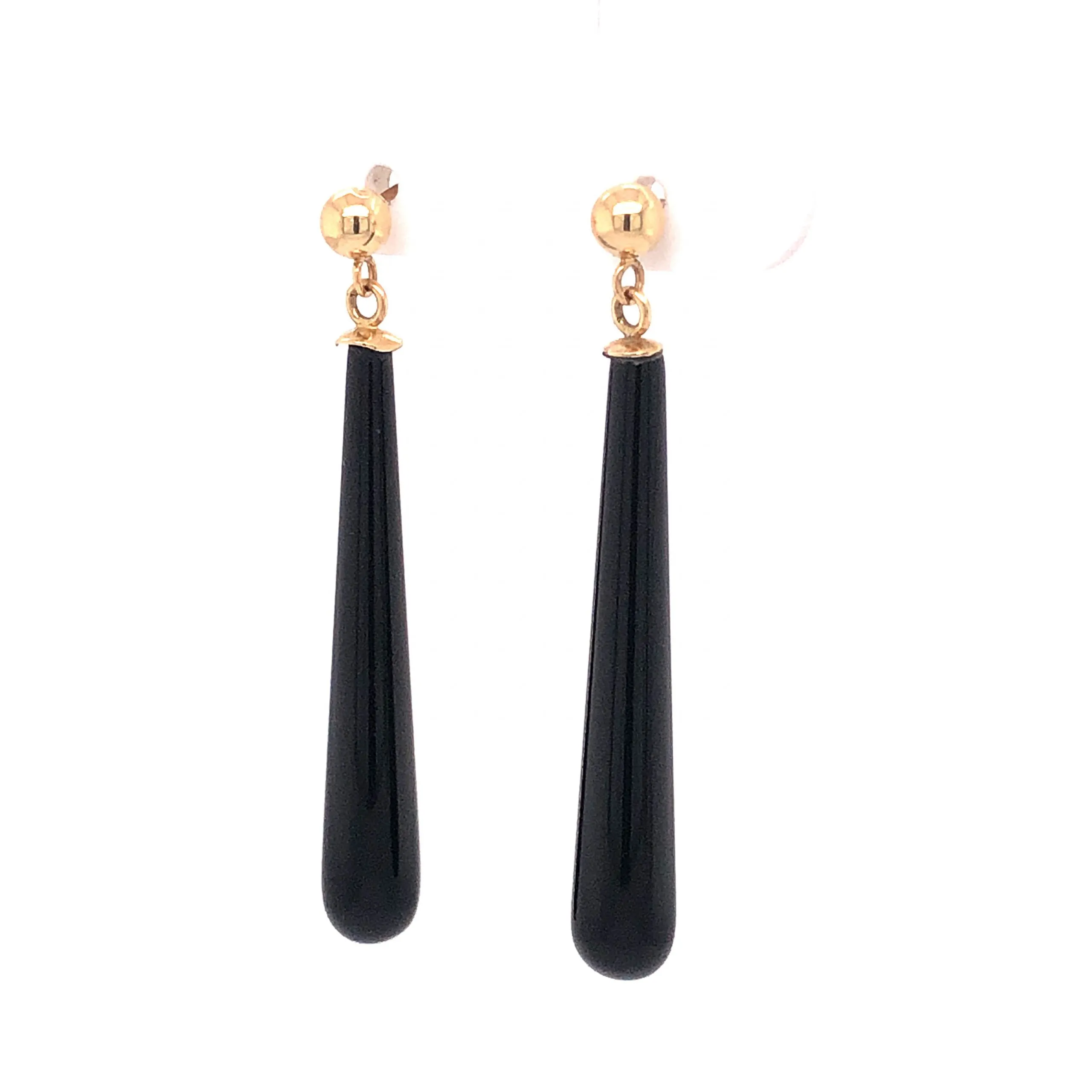 Mid-Century Onyx Drop Earrings 14k Yellow Gold