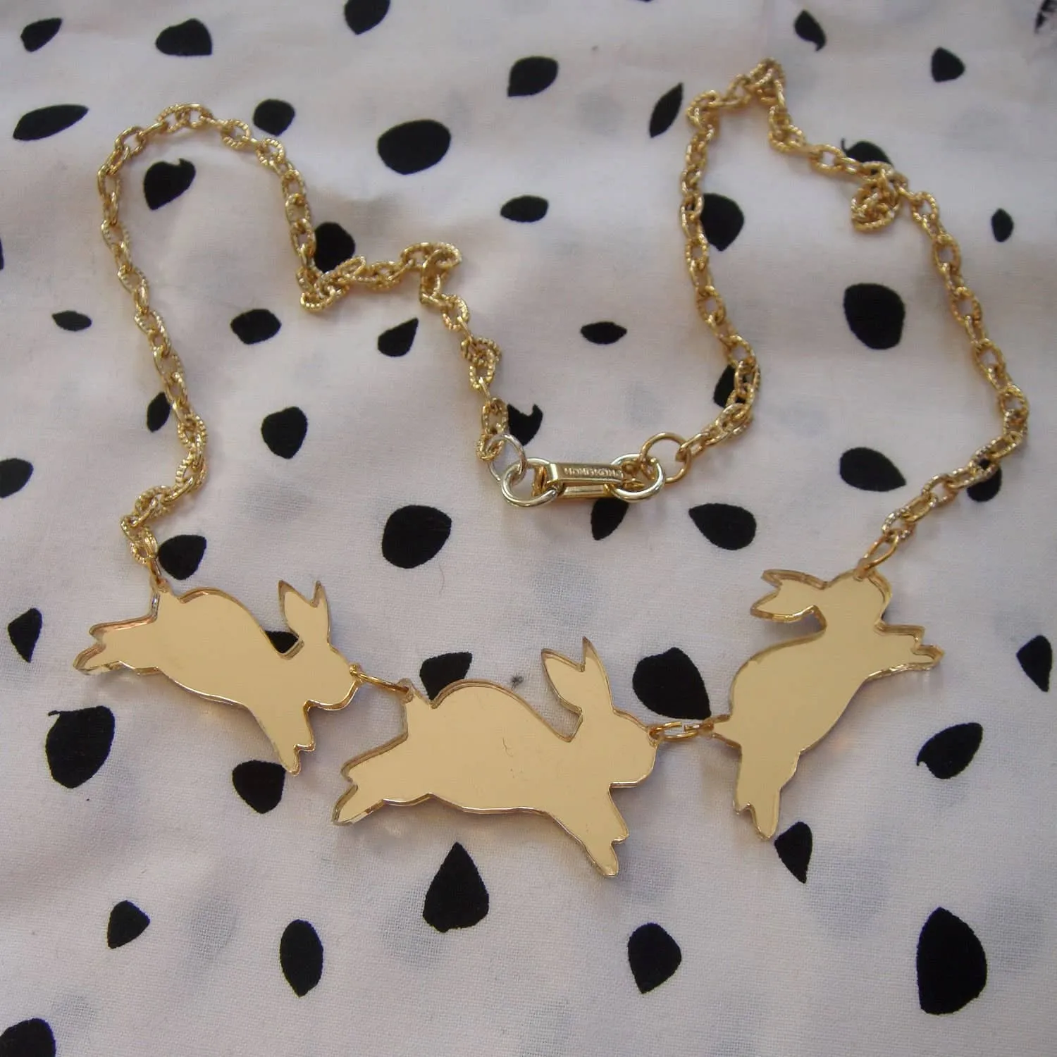 Mirror Bouncing Bunnies, Bunny Rabbit Necklace, Laser Cut Acrylic, Plastic Jewelry
