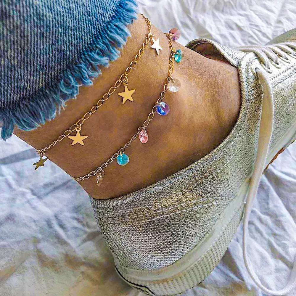 Modern Simple Multi-layer Star Anklets Set For Women