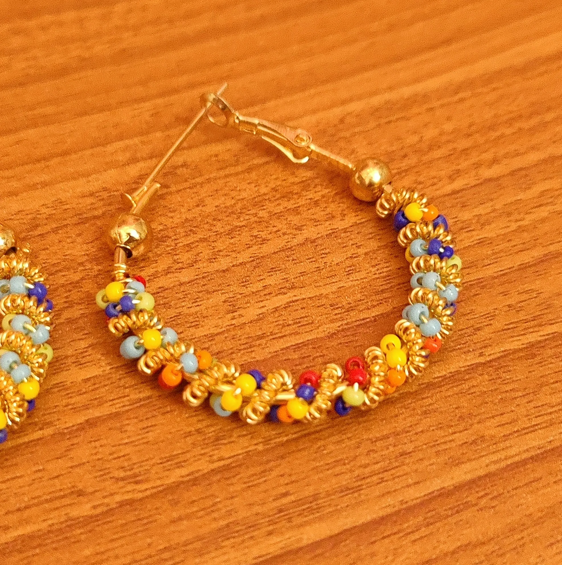 MULTICOLOUR BEADED GOLD PLATED HOOPS